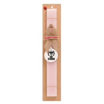 Code Heroes symbol, Easter Set, wooden keychain & scented flat Easter candle (30cm) (PINK)