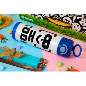 Code Heroes symbol, Πασχαλινή Λαμπάδα με Παιδικό παγούρι θερμό, ανοξείδωτο, με καλαμάκι ασφαλείας, ΜΠΛΕ (500ml)