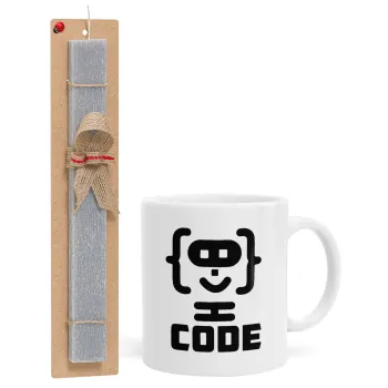 Code Heroes symbol, Πασχαλινή Λαμπάδα με Κούπα κεραμική (330ml) & κερί αρωματικό πλακέ (30cm) (ΓΚΡΙ)