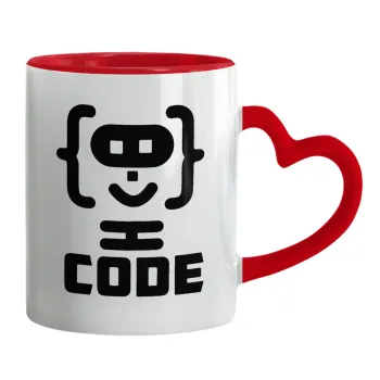 Code Heroes symbol, Mug heart red handle, ceramic, 330ml