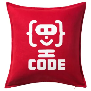 Code Heroes symbol, Μαξιλάρι καναπέ Κόκκινο 100% βαμβάκι, περιέχεται το γέμισμα (50x50cm)