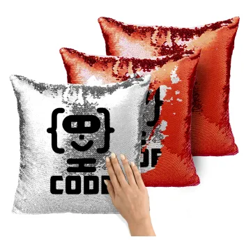 Code Heroes symbol, Μαξιλάρι καναπέ Μαγικό Κόκκινο με πούλιες 40x40cm περιέχεται το γέμισμα