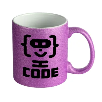 Code Heroes symbol, Κούπα Μωβ Glitter που γυαλίζει, κεραμική, 330ml
