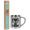 Easter Set, metallic thermal cup (300ml) & aromatic flat Easter candle (30cm) (TURQUOISE)