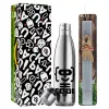 Easter Set, metallic stainless thermos flask (500ml) & scented flat Easter candle (30cm) (GRAY)