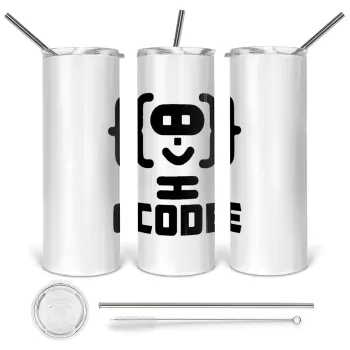 Code Heroes symbol, Tumbler stainless steel 600ml, with metal straw & cleaning brush