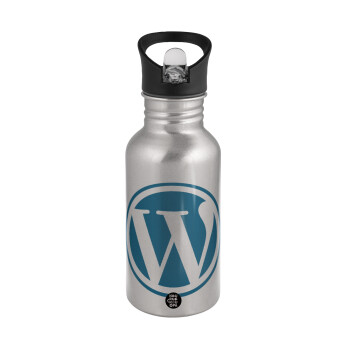 Wordpress, Water bottle Silver with straw, stainless steel 500ml