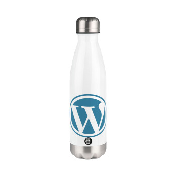 Wordpress, Μεταλλικό παγούρι θερμός Λευκό (Stainless steel), διπλού τοιχώματος, 500ml