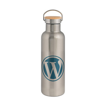 Wordpress, Stainless steel Silver with wooden lid (bamboo), double wall, 750ml