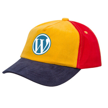 Wordpress, Καπέλο παιδικό Baseball, 100% Βαμβακερό Drill, Κίτρινο/Μπλε/Κόκκινο (ΒΑΜΒΑΚΕΡΟ, ΠΑΙΔΙΚΟ, ONE SIZE)