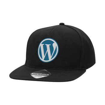 Wordpress, Καπέλο Ενηλίκων Flat Snapback Μαύρο, (POLYESTER, ΕΝΗΛΙΚΩΝ, UNISEX, ONE SIZE)