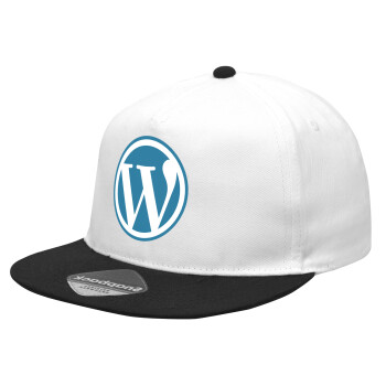 Wordpress, Καπέλο Ενηλίκων Flat Snapback Λευκό/Μαύρο, (POLYESTER, ΕΝΗΛΙΚΩΝ, UNISEX, ONE SIZE)