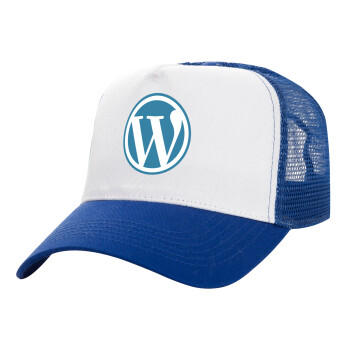 Wordpress, Καπέλο Ενηλίκων Structured Trucker, με Δίχτυ, ΛΕΥΚΟ/ΜΠΛΕ (100% ΒΑΜΒΑΚΕΡΟ, ΕΝΗΛΙΚΩΝ, UNISEX, ONE SIZE)