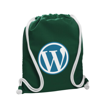 Wordpress, Τσάντα πλάτης πουγκί GYMBAG BOTTLE GREEN, με τσέπη (40x48cm) & χονδρά λευκά κορδόνια