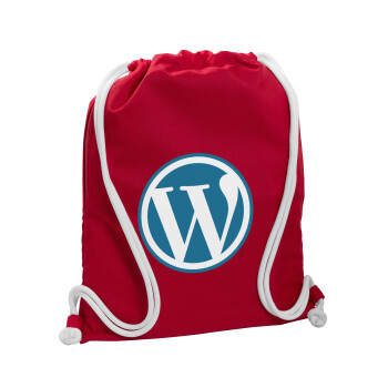 Wordpress, Τσάντα πλάτης πουγκί GYMBAG Κόκκινη, με τσέπη (40x48cm) & χονδρά κορδόνια