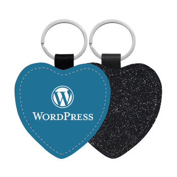 Wordpress, Μπρελόκ PU δερμάτινο glitter καρδιά ΜΑΥΡΟ