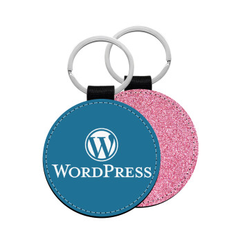 Wordpress, Μπρελόκ Δερματίνη, στρογγυλό ΡΟΖ (5cm)