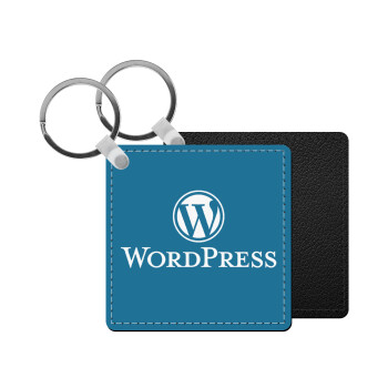 Wordpress, Μπρελόκ Δερματίνη, τετράγωνο ΜΑΥΡΟ (5x5cm)