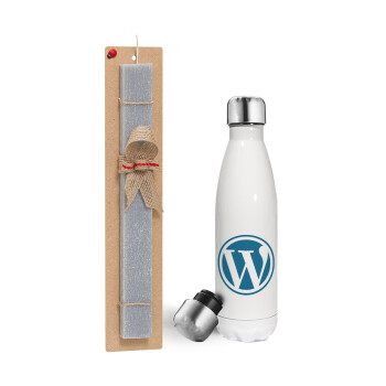 Wordpress, Πασχαλινή λαμπάδα, μεταλλικό παγούρι θερμός λευκός (500ml) & λαμπάδα αρωματική πλακέ (30cm) (ΓΚΡΙ)