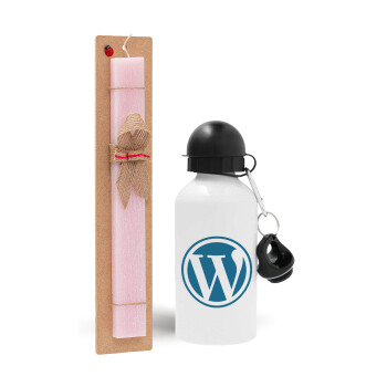 Wordpress, Πασχαλινό Σετ, παγούρι μεταλλικό αλουμινίου (500ml) & πασχαλινή λαμπάδα αρωματική πλακέ (30cm) (ΡΟΖ)