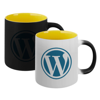 Wordpress, Κούπα Μαγική εσωτερικό κίτρινη, κεραμική 330ml που αλλάζει χρώμα με το ζεστό ρόφημα (1 τεμάχιο)