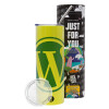 Neon Yellow Travel Tumbler θερμό, μεταλλικό καλαμάκι(Ανωξείδωτο 304 Food grade, BPA free, 600ml)