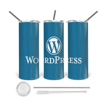 Wordpress, Tumbler ποτήρι θερμό από ανοξείδωτο ατσάλι 600ml, με μεταλλικό καλαμάκι & βούρτσα καθαρισμού
