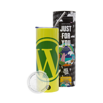 Wordpress, Neon Yellow Travel Tumbler θερμό, μεταλλικό καλαμάκι(Ανωξείδωτο 304 Food grade, BPA free, 600ml)
