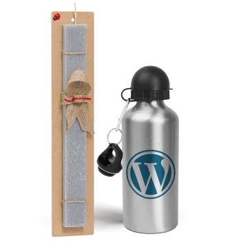 Wordpress, Easter Set, metallic silver aluminum water bottle (500ml) & aromatic flat Easter candle (30cm) (GRAY)