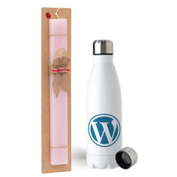 Wordpress, Easter Set, metallic stainless steel water bottle (750ml) & scented flat Easter candle (30cm) (PINK)