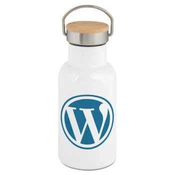 Wordpress, Metallic thermos (Stainless steel) White with wooden lid (bamboo), double-walled, 350ml
