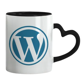 Wordpress, Κούπα καρδιά χερούλι μαύρη, κεραμική, 330ml