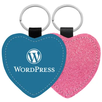 Wordpress, Μπρελόκ PU δερμάτινο glitter καρδιά ΡΟΖ