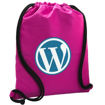 Wordpress, Backpack pouch GYMBAG Fuchsia, with pocket (40x48cm) & thick cords