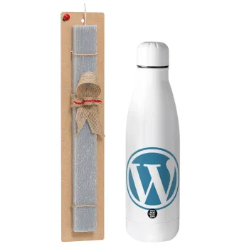 Wordpress, Easter Set, metallic stainless thermos bottle (500ml) & scented flat Easter candle (30cm) (GRAY)