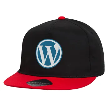 Wordpress, Children's Flat Snapback Hat, Black/Red (100% COTTON, CHILDREN'S, UNISEX, ONE SIZE)
