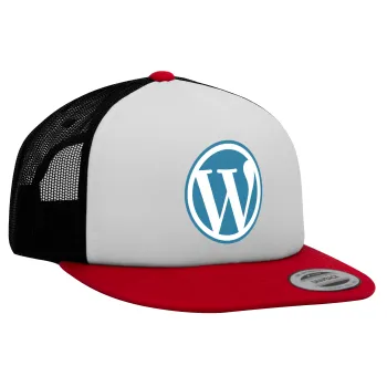 Wordpress, Καπέλο Ενηλίκων Foam Flat Snapback με Δίχτυ Κόκκινο-Λευκό-Μαύρο (POLYESTER, ΕΝΗΛΙΚΩΝ, UNISEX, ONE SIZE)