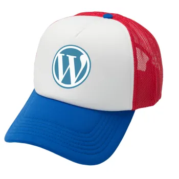 Wordpress, Adult Soft Trucker Hat with Red/Blue/White Mesh (POLYESTER, ADULT, UNISEX, ONE SIZE)