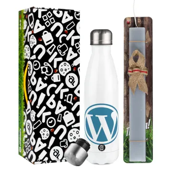 Wordpress, Easter candle, metallic white thermos bottle (500ml) & aromatic flat candle (30cm) (GRAY)