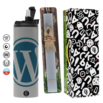 Wordpress, Πασχαλινή Λαμπάδα με Travel Tumbler θερμό (600ml, BPA free) & κερί αρωματικό πλακέ (30cm) (ΓΚΡΙ)