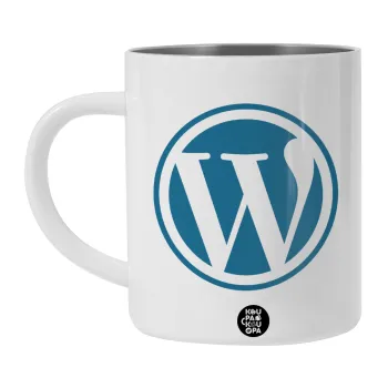 Wordpress, Λευκή Ανοξείδωτη Μεταλλική Κούπα 450ml - Διπλού Τοιχώματος 