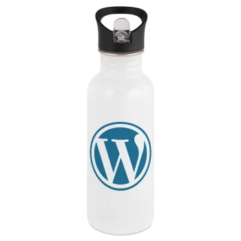 Wordpress, White water bottle with straw, stainless steel 600ml