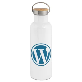 Wordpress, Stainless steel White with wooden lid (bamboo), double wall, 750ml