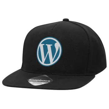 Wordpress, Καπέλο Ενηλίκων Flat Snapback Μαύρο, (100% ΒΑΜΒΑΚΕΡΟ TWILL, ΕΝΗΛΙΚΩΝ, UNISEX, ONE SIZE)