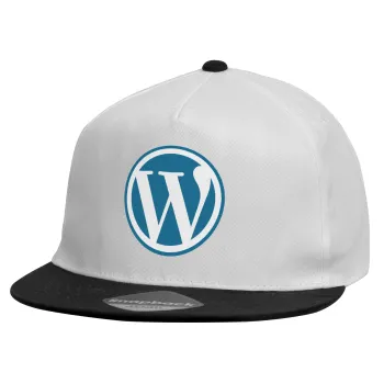 Wordpress, Καπέλο παιδικό Flat Snapback, Λευκό (100% ΒΑΜΒΑΚΕΡΟ, ΠΑΙΔΙΚΟ, UNISEX, ONE SIZE)