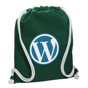 Wordpress, Τσάντα πλάτης πουγκί GYMBAG BOTTLE GREEN, με τσέπη (40x48cm) & χονδρά λευκά κορδόνια