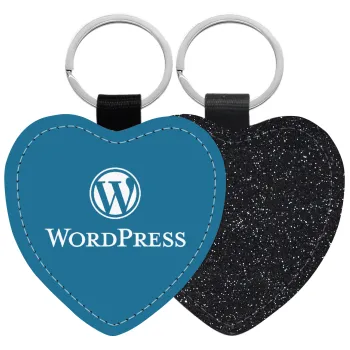 Wordpress, Μπρελόκ PU δερμάτινο glitter καρδιά ΜΑΥΡΟ
