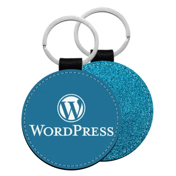 Wordpress, Μπρελόκ Δερματίνη, στρογγυλό ΜΠΛΕ (5cm)