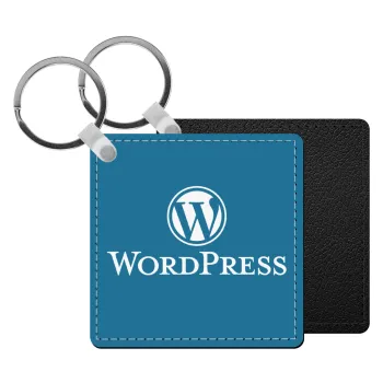 Wordpress, Μπρελόκ Δερματίνη, τετράγωνο ΜΑΥΡΟ (5x5cm)