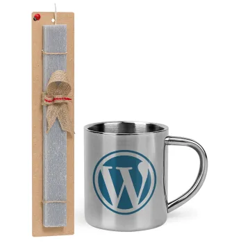 Wordpress, Πασχαλινή Λαμπάδα με μεταλλική κούπα θερμό (300ml) & κερί αρωματικό πλακέ (30cm) (ΓΚΡΙ)